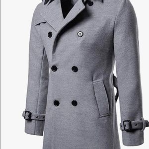 AOWOFS Men's Trenchcoat Wool Blend Winter Long Double Breasted Overcoat Slim Fit